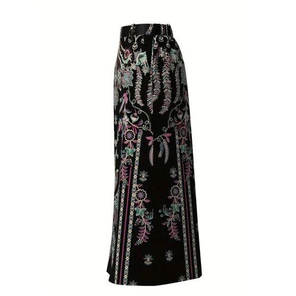 Floral Print Maxi Skirt With Pockets Black Multicolor - Picture 3 of 4